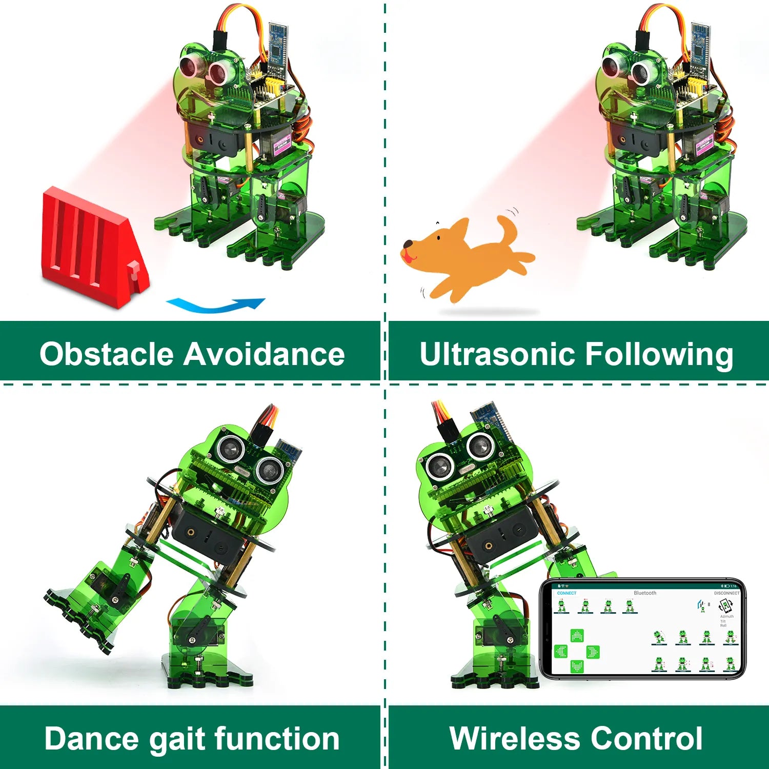 4-DOF Robot Kit Frog Robot for Arduino Nano Graphical Programming/Support IOS & Android APP Control