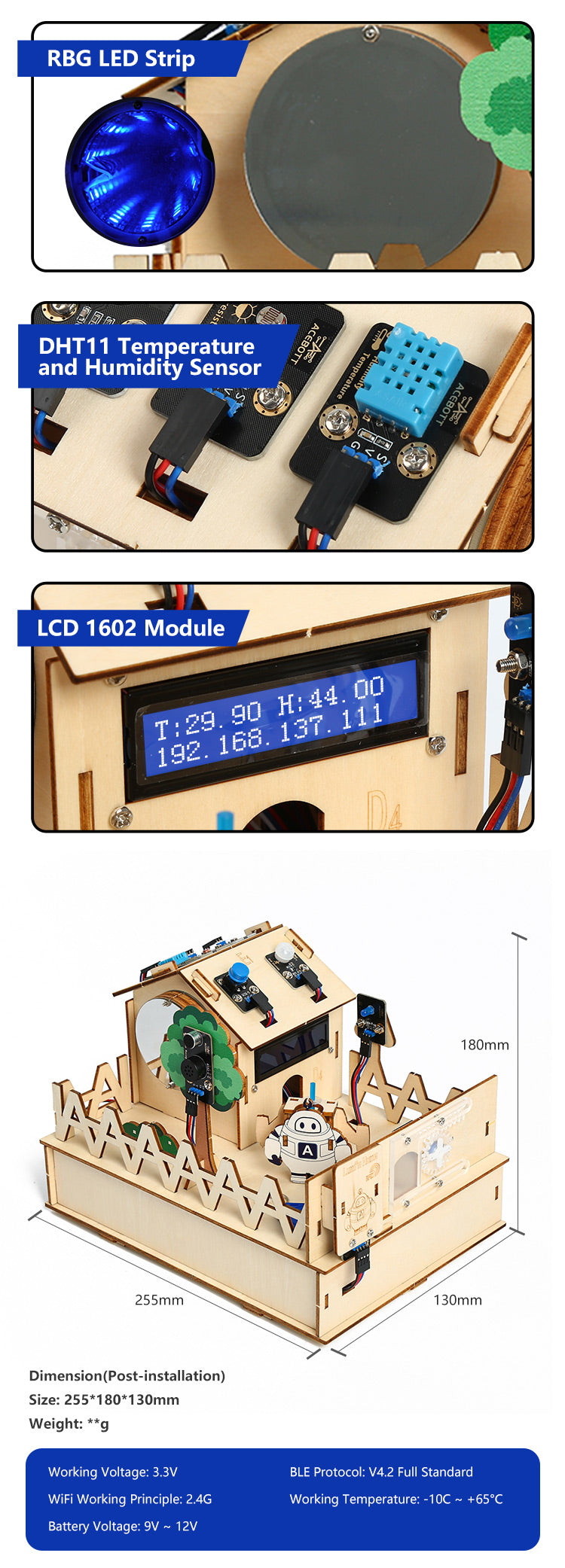 KUONGSHUN DIY Smart Home Kit for Arduino Robot Starter Automation Projects Wooden House Learning Kit for ESP32