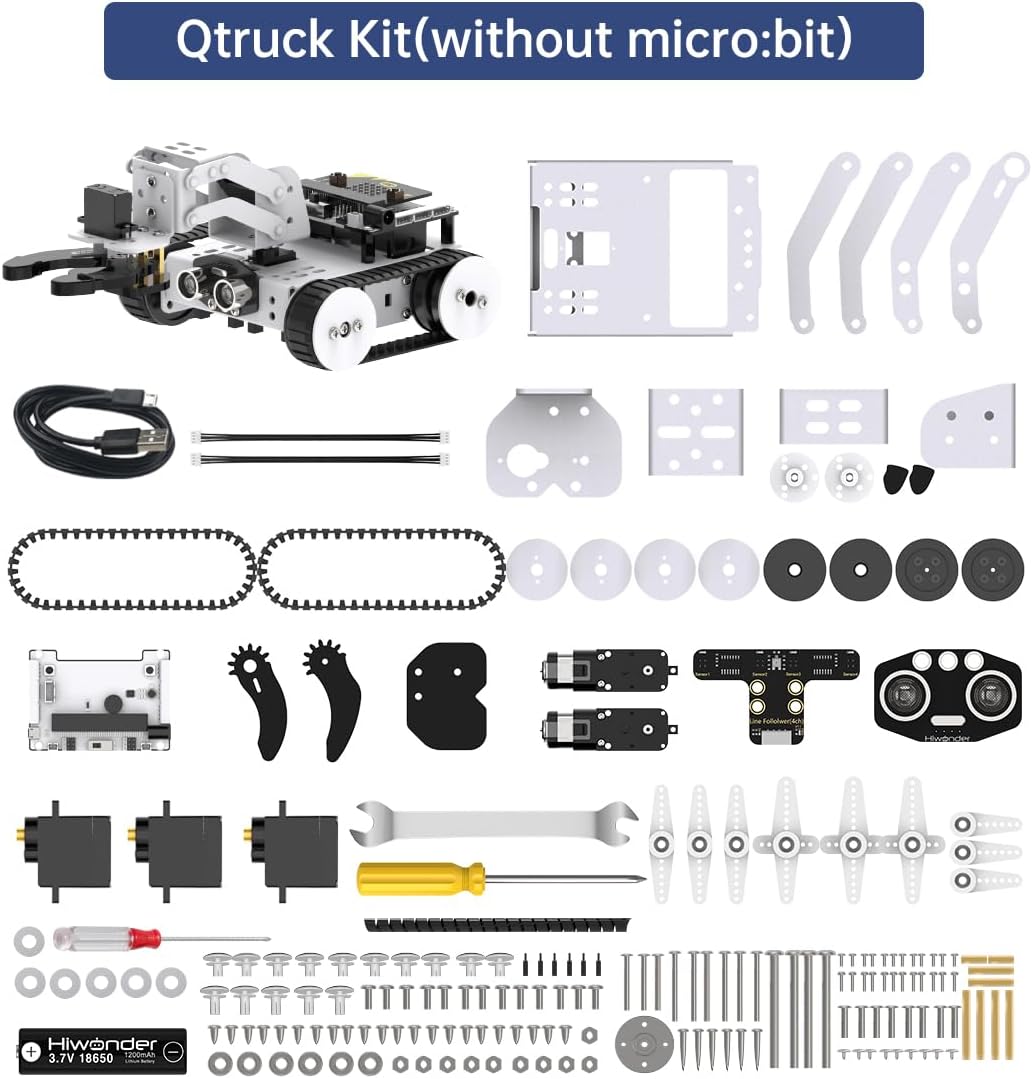 Qtruck 4-in-1 Smart Robot Car for Micro:bit V2 Programming STEM Project Educational Robot Kit Tracked Tank Car for Robotics Beginner Learn micro: bit Graphical Makecode Coding Car