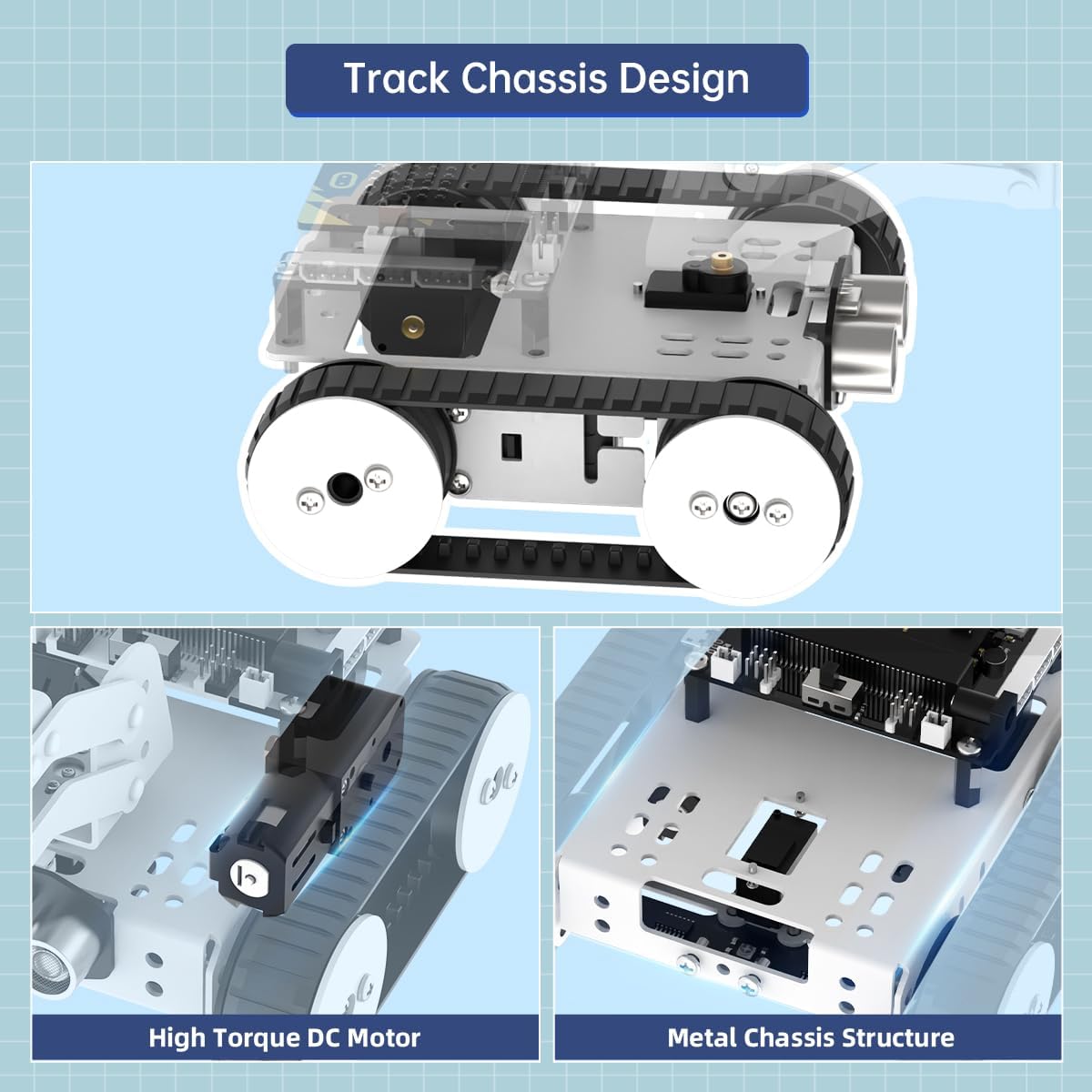 Qtruck 4-in-1 Smart Robot Car for Micro:bit V2 Programming STEM Project Educational Robot Kit Tracked Tank Car for Robotics Beginner Learn micro: bit Graphical Makecode Coding Car