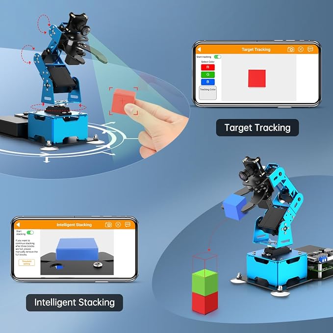 Robotic Arm for Raspberry 4B Robot Kit Open Source Programming AI Vision 5DOF/Axis Robot Arm, Coding Smart Robot Learning for Teens Adults