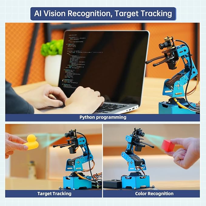 Robotic Arm for Raspberry 4B Robot Kit Open Source Programming AI Vision 5DOF/Axis Robot Arm, Coding Smart Robot Learning for Teens Adults