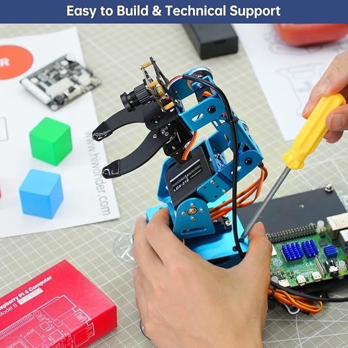 Robotic Arm for Raspberry 4B Robot Kit Open Source Programming AI Vision 5DOF/Axis Robot Arm, Coding Smart Robot Learning for Teens Adults