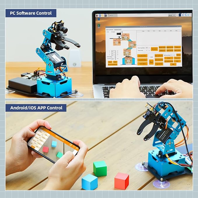 Robotic Arm for Raspberry 4B Robot Kit Open Source Programming AI Vision 5DOF/Axis Robot Arm, Coding Smart Robot Learning for Teens Adults