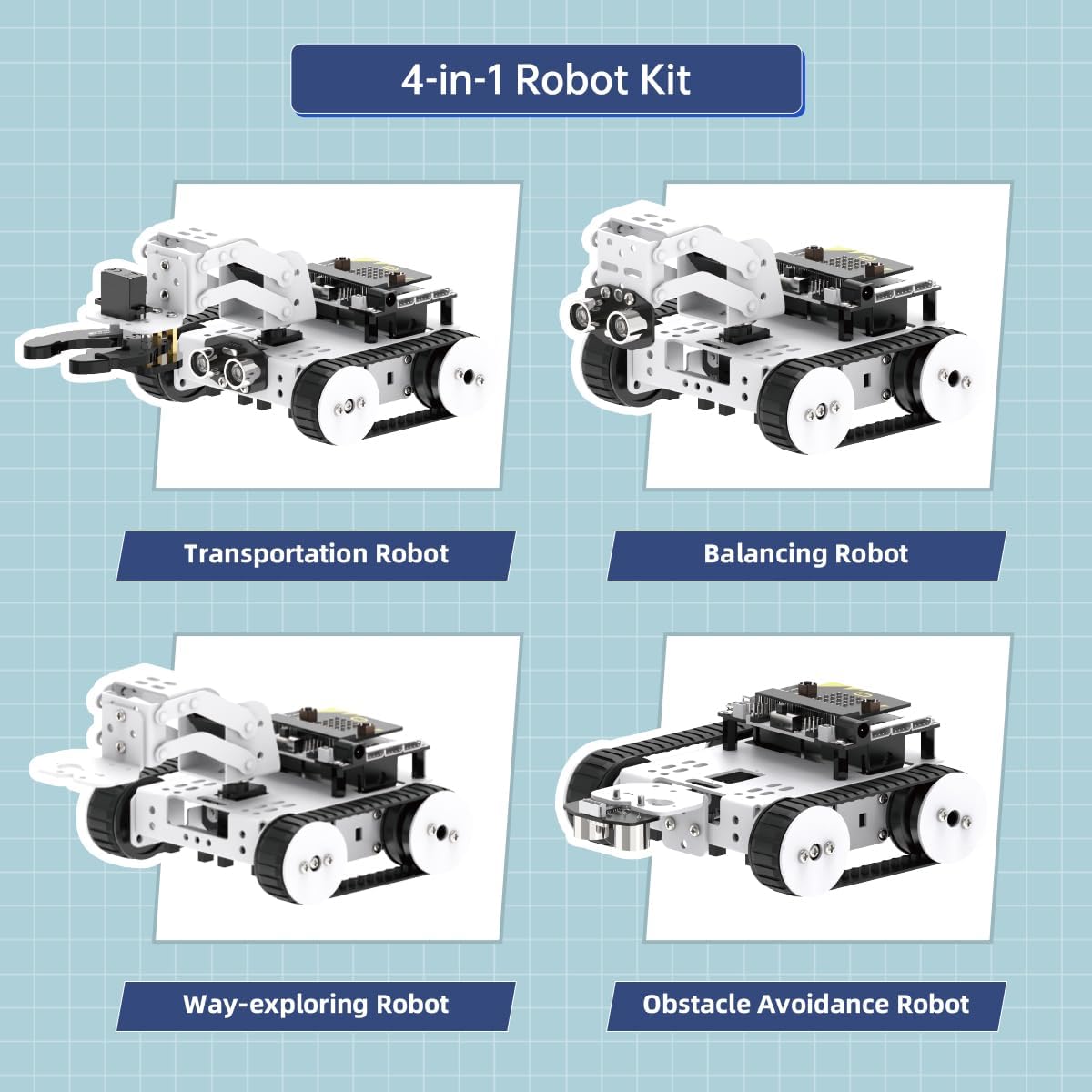 Qtruck 4-in-1 Smart Robot Car for Micro:bit V2 Programming STEM Project Educational Robot Kit Tracked Tank Car for Robotics Beginner Learn micro: bit Graphical Makecode Coding Car