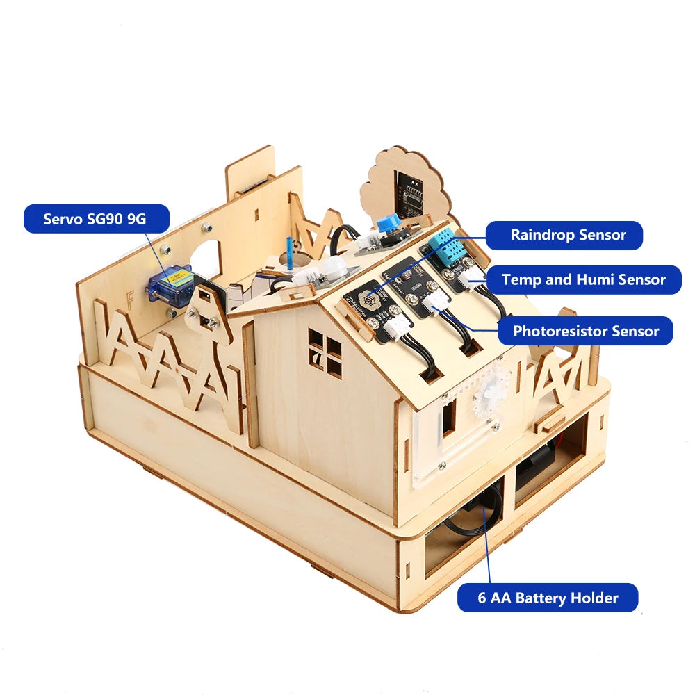 KUONGSHUN DIY Smart Home Kit for Arduino Robot Starter Automation Projects Wooden House Learning Kit for ESP32