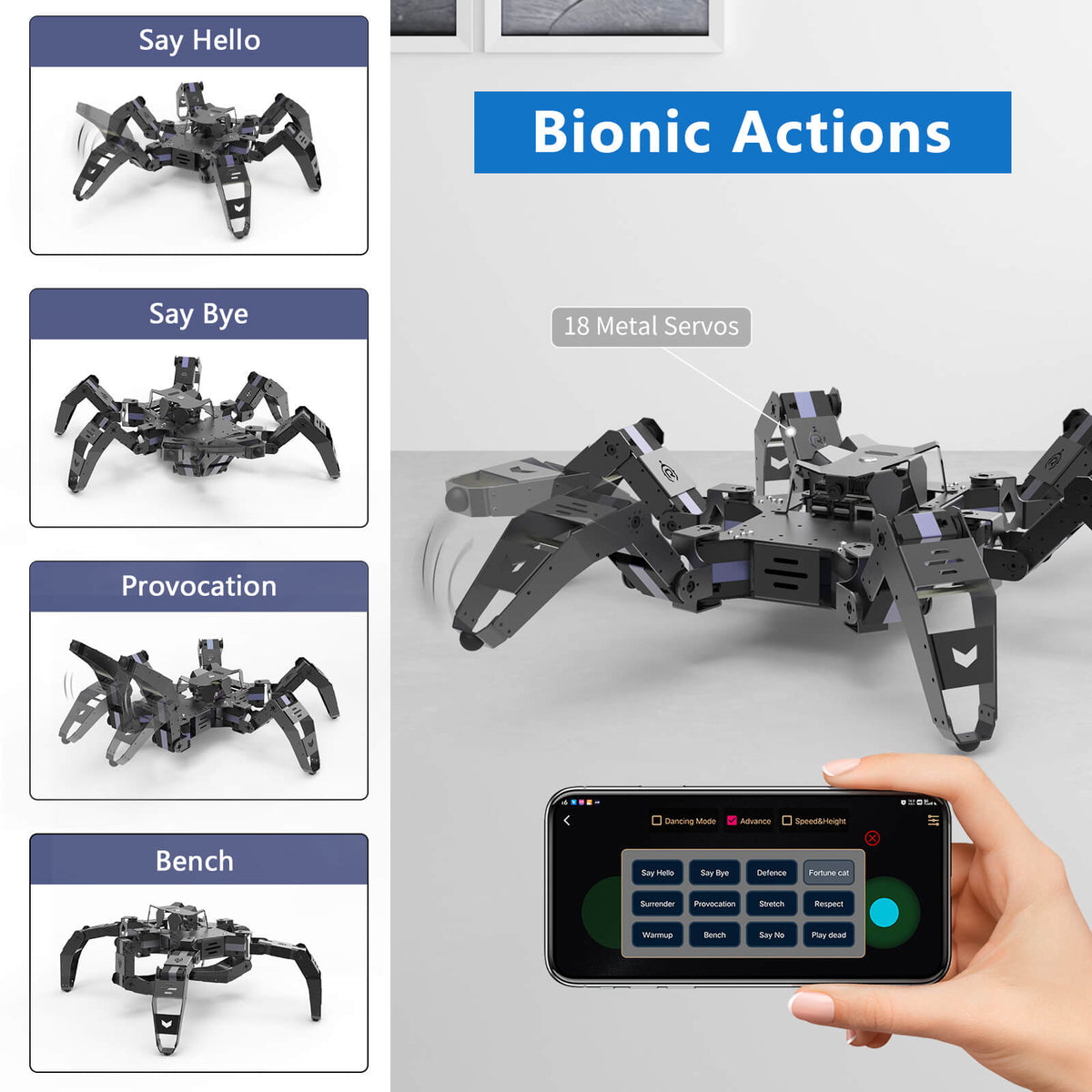 Six-legged bionic spider robot Raspberry Pi 4b WiFi real-time video programmable AI competition