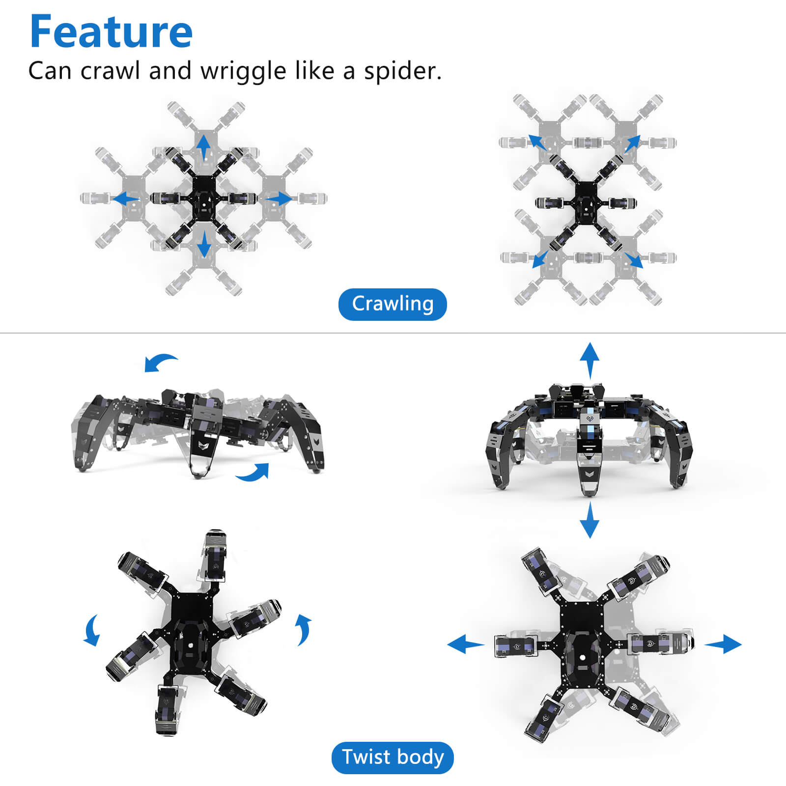 Six-legged bionic spider robot Raspberry Pi 4b WiFi real-time video programmable AI competition