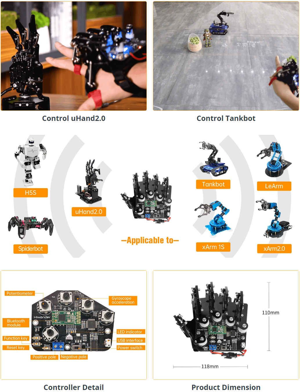 Hiwonder Wireless Somatosensory Open-Source Mechanical Glove for Robot Control