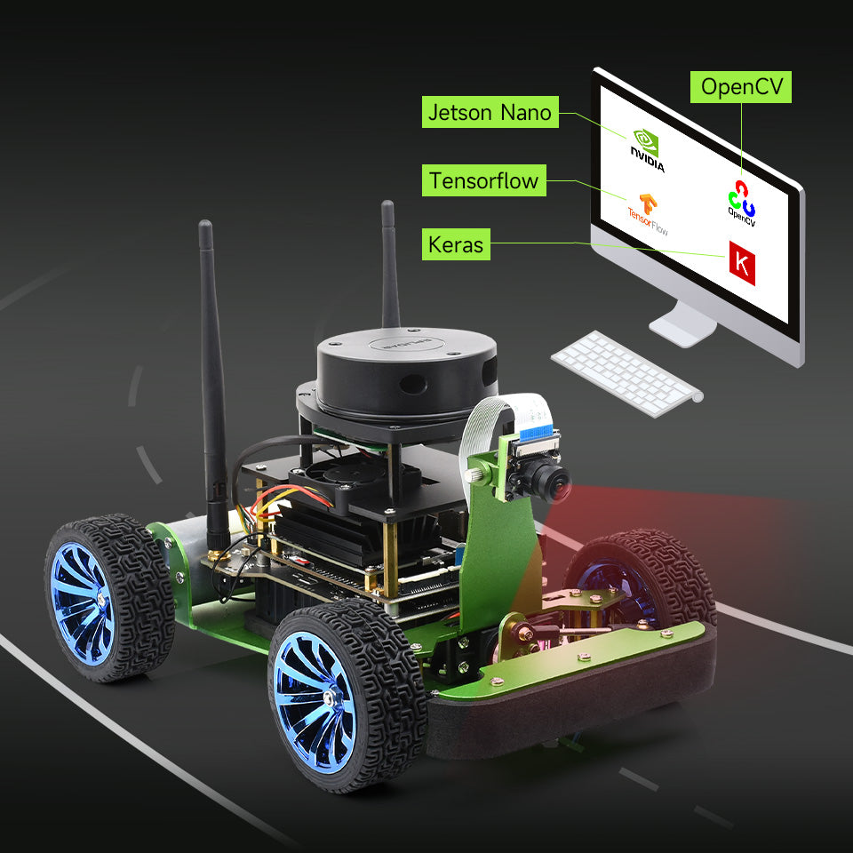 JetRacer Professional Version ROS AI Kit B, Dual Controllers AI Robot, Lidar Mapping, Vision Processing, comes with Jetson Nano Dev Ki