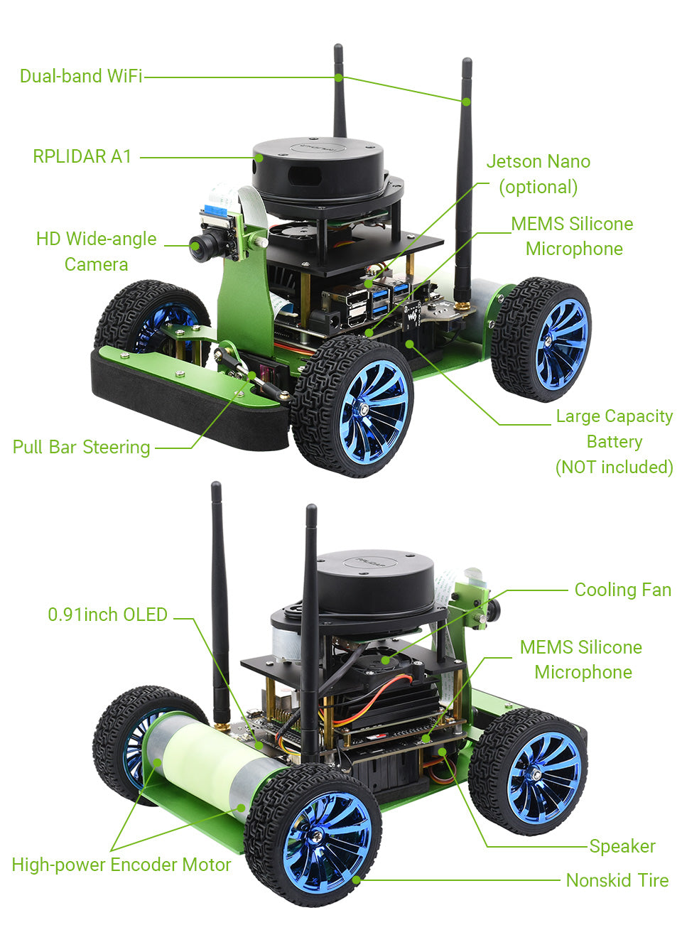 JetRacer Professional Version ROS AI Kit B, Dual Controllers AI Robot, Lidar Mapping, Vision Processing, comes with Jetson Nano Dev Ki