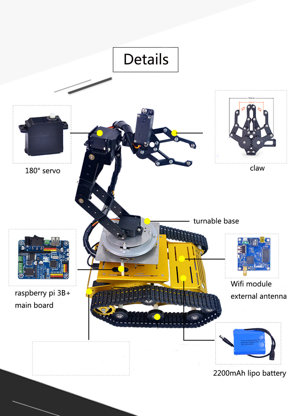 6-Degree of Freedom Robotic Arm Kits Tank Robot Kit for Arduino Programming