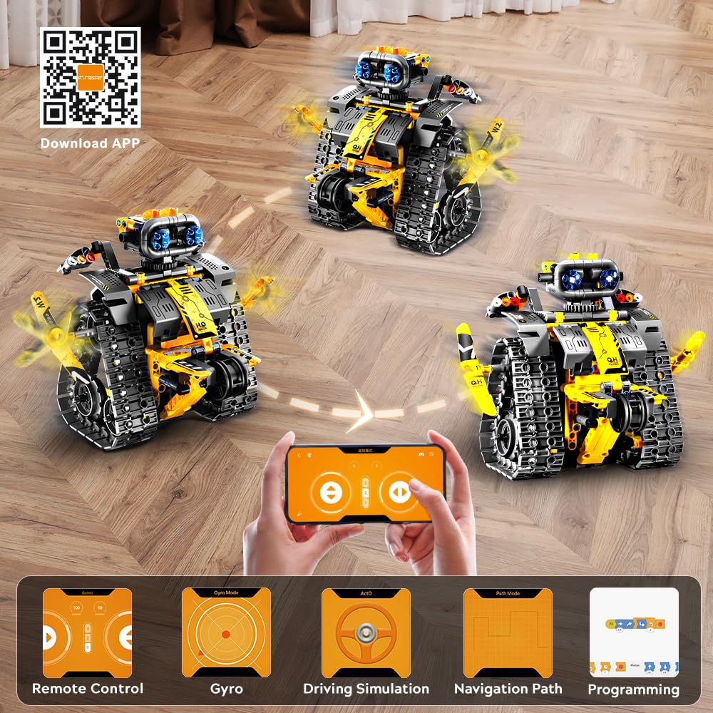 Remote Control Robot Rover Kit | 560 Piece STEM Set | Build into 4 Different Robotic Creations | 5 Driving Modes: Move, Drive, Drift, or Perform Stunts using Included 2.4Ghz RC or Smart Device App