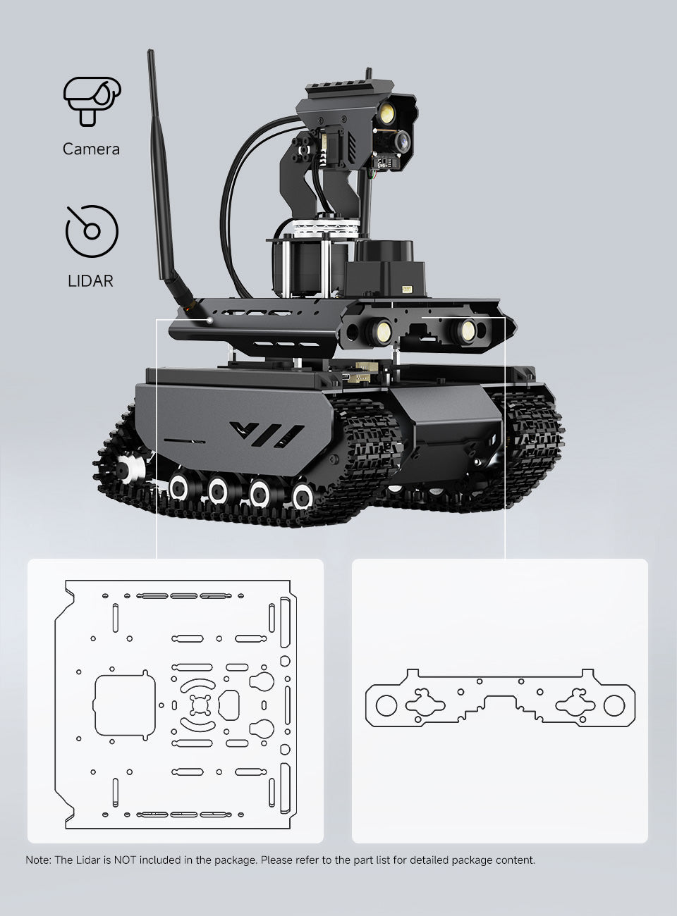 Open-source Off-Road Tracked AI Robot For Jetson Orin Series Board Dual Controllers Flexible Omnidirectional Pan-Tilt