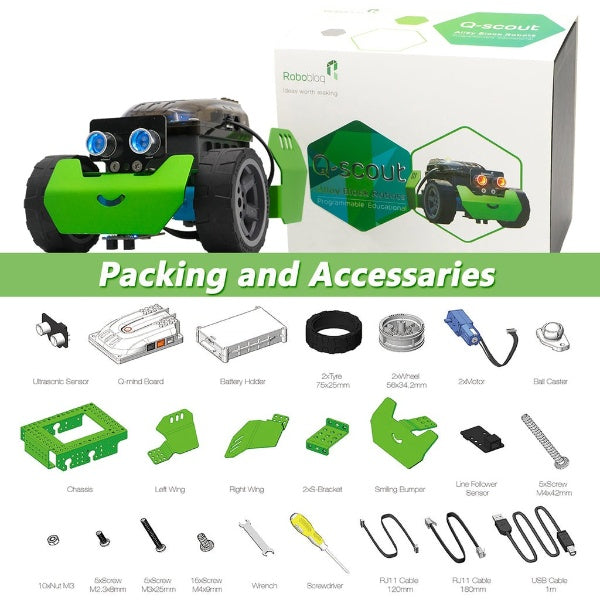 Q-Scout Robot Building Kit Line Follower - Arduino Coding & Graphical Programming, STEM Toy, Lego Compatibility