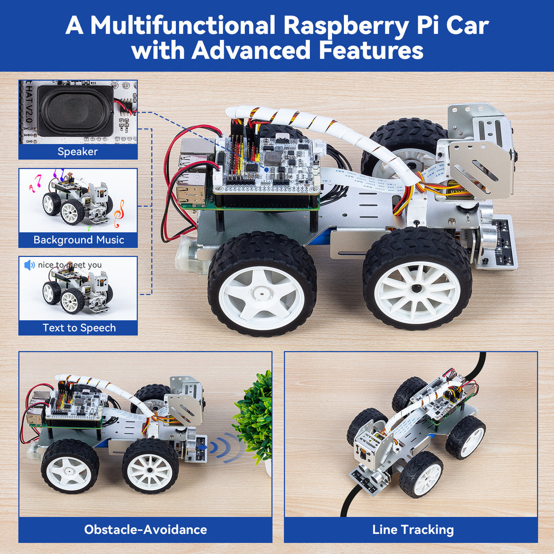 SunFounder Smart Video Robot Car Kit for Raspberry Pi, Python/Blockly, Web Control, Line Tracking, for Raspberry Pi Robot Kits for Teens and Adults