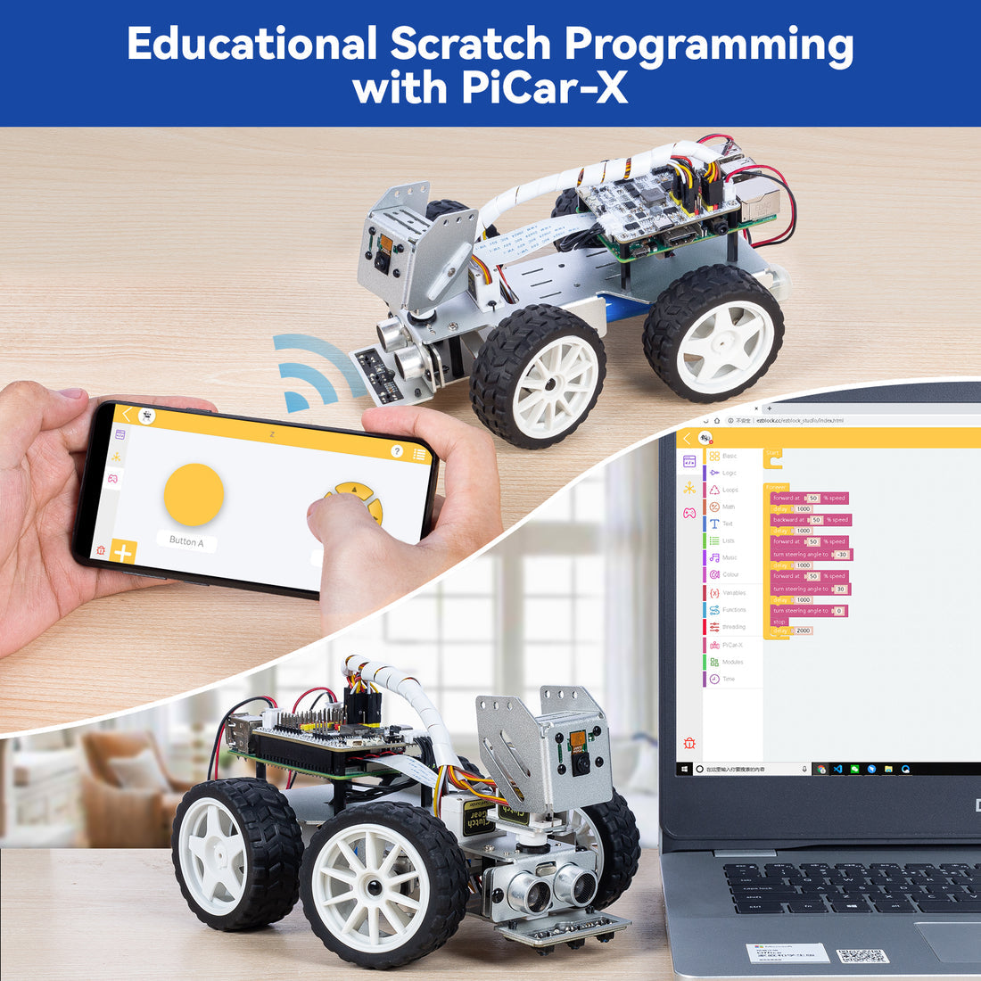 SunFounder Smart Video Robot Car Kit for Raspberry Pi, Python/Blockly, Web Control, Line Tracking, for Raspberry Pi Robot Kits for Teens and Adults