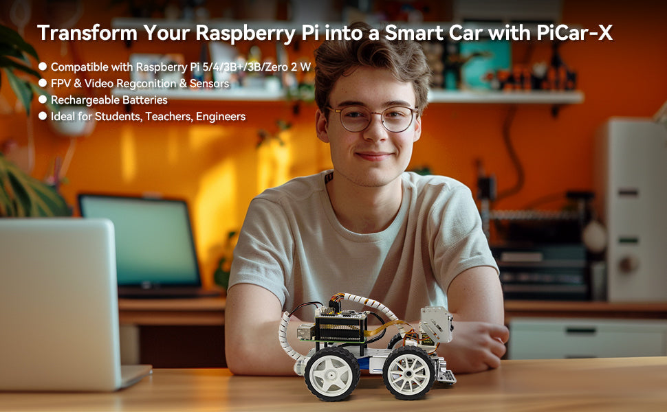 SunFounder Smart Video Robot Car Kit for Raspberry Pi, Python/Blockly, Web Control, Line Tracking, for Raspberry Pi Robot Kits for Teens and Adults