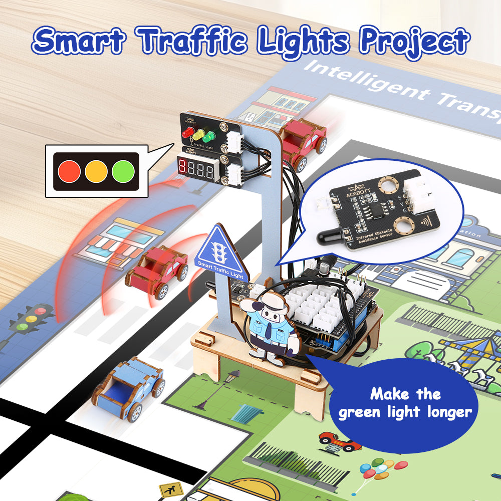 ACEBOTT ESP32 STEM Intelligent Transport School Smart Home Kit Education Solution Series with Educational Resource for Arduino